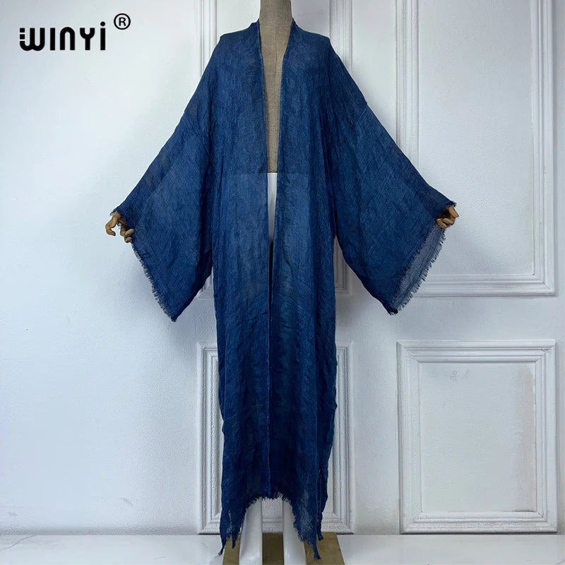 WINYI  high quality comfortable Women Soft Cardigan Loose Dress Party Boho Maxi beach Holiday Swimming Cover ups Africa Kimono