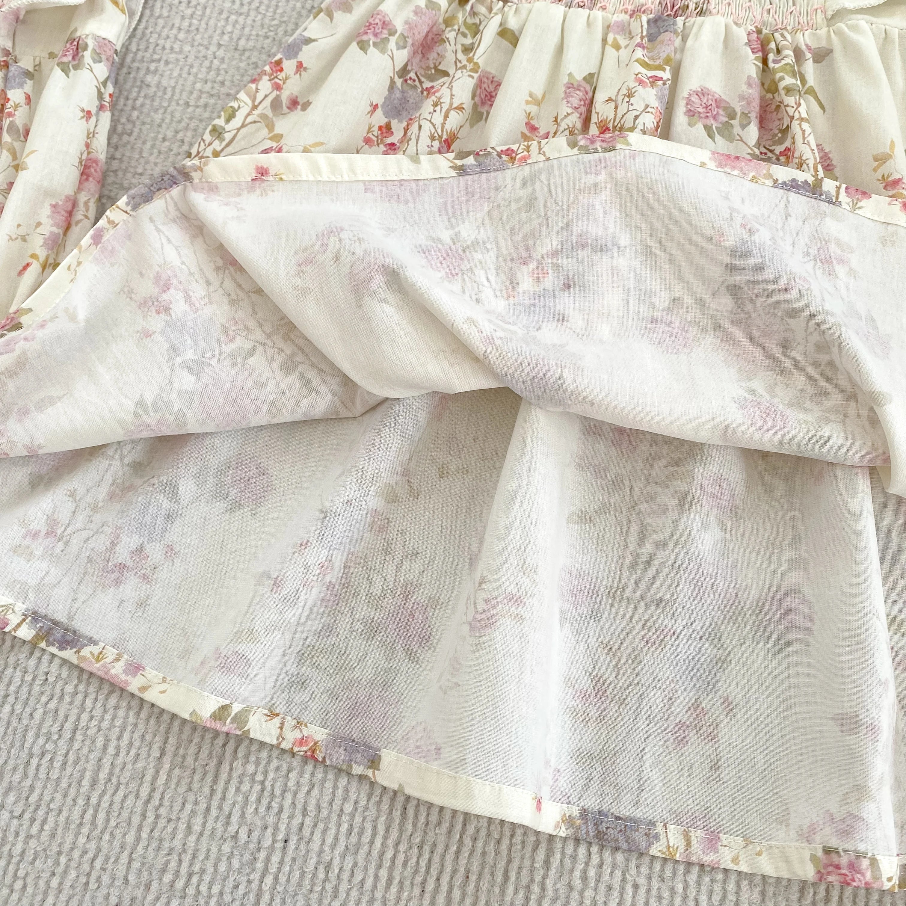 Girls Pink Floral Dress Ruffle Baby Romper Dress Summer Kids Short Sleeve Beach Dresses Toddler Bodysuit Sister Family Clothes