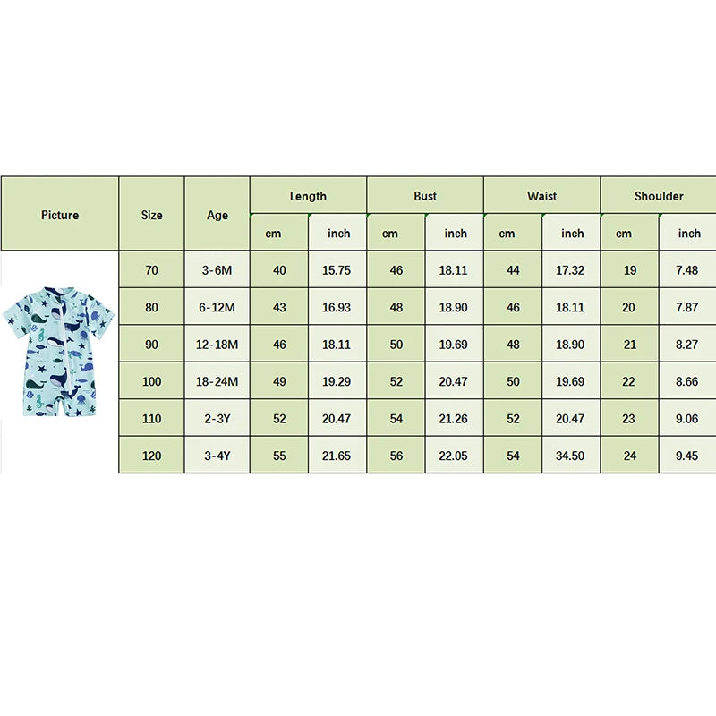 1-4Y Kids Baby Boys Rash Guard Swimsuit Toddler Dinosaur Whale Pattern Zip-up Short Sleeve Crew Neck Swimwear Beachwear