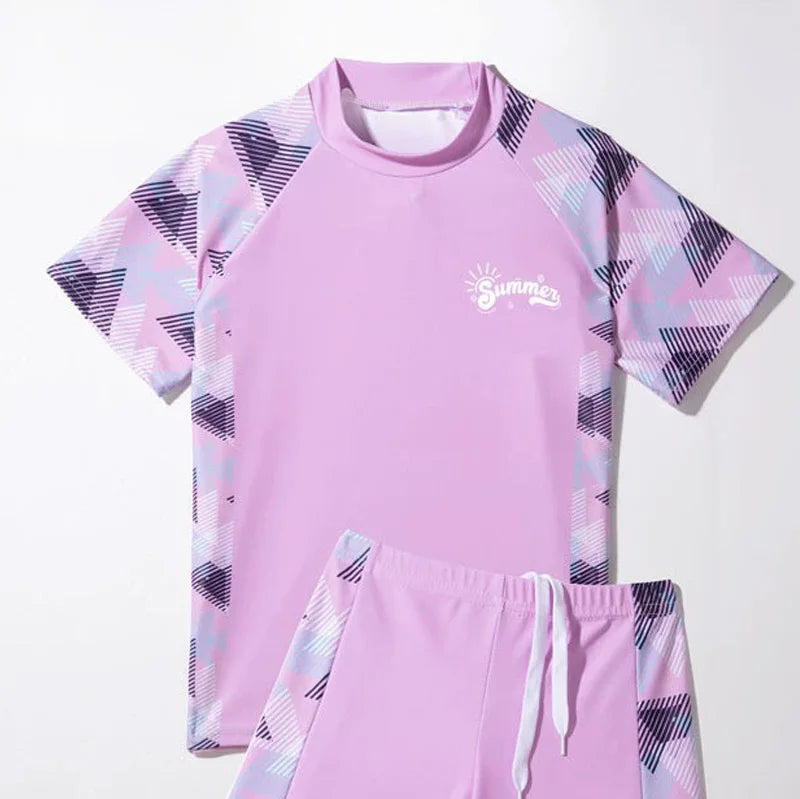 Boys Girls Split Swimsuit Children Surfing Quick Drying Swimming Sets Kids Short Sleeve Sleeve Shorts Swimwear 2 Piece Set