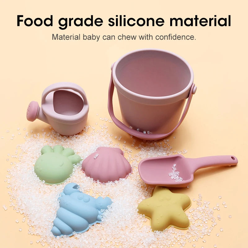 Kids Beach Bucket Set with Silicone Molds (Sea Star, Shell, Crab) | Sand Castle Toys for Outdoor & Sensory Play