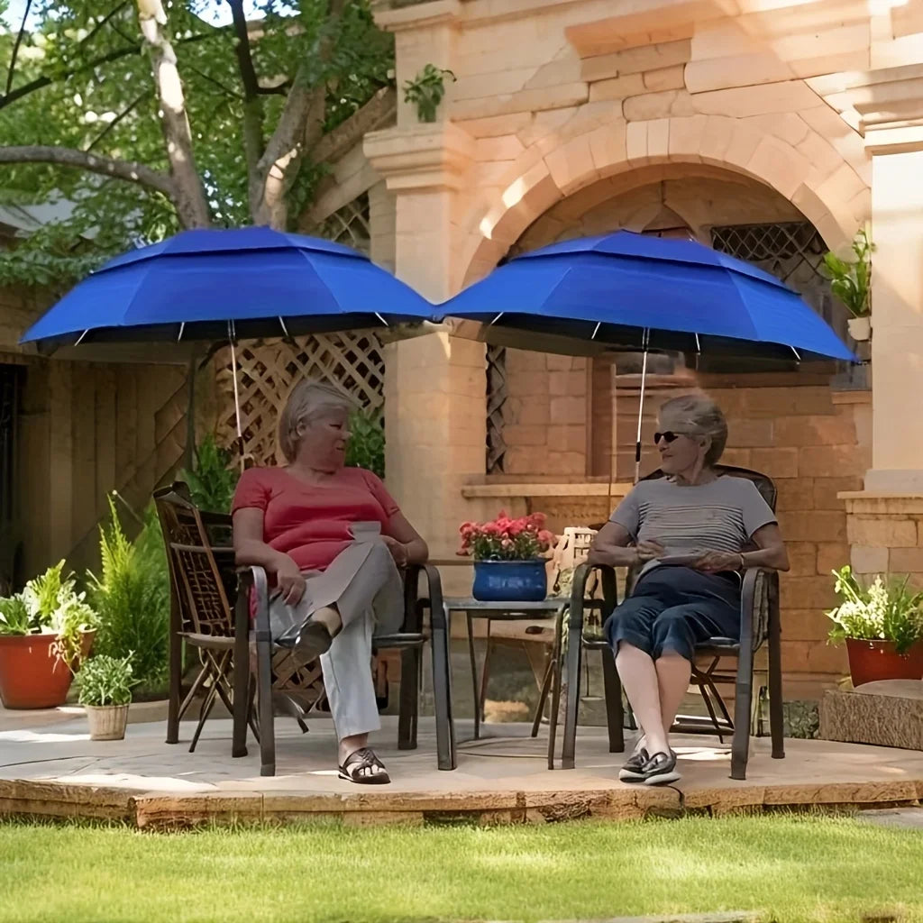 Double-layer UV Beach Umbrella – 360° Rotation, Strong Iron Frame, Universal Fixture for Chair, Portable for Camping & Pool