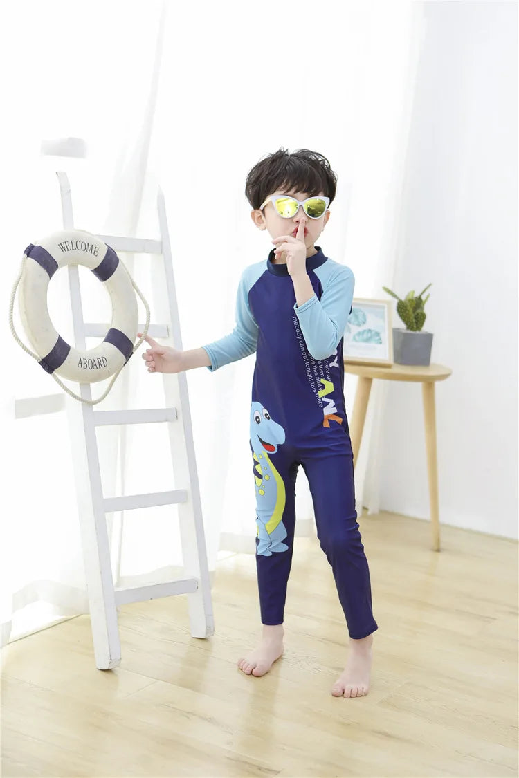 Kids Cartoon Swimwear 3-11 Years Long Sleeve UV Protection Rash Guard for Boys Girls