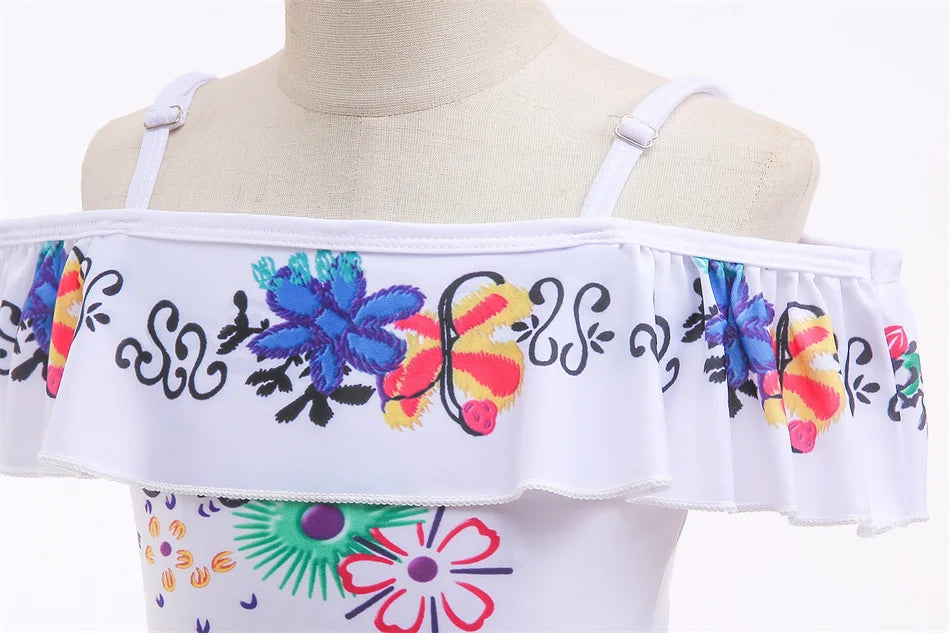 Encanto Cosplay Mirabel Isabela 2Pcs Tops Skirt Set Girls Dolores Luisa Pepa Bikini Swimwear Children Print Beachwear Costumes