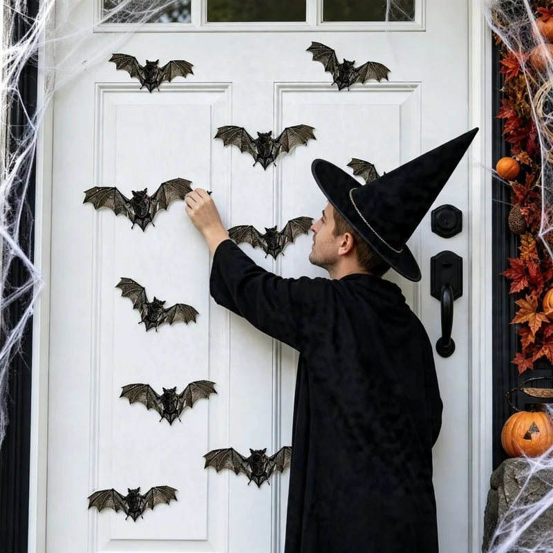 12pcs/pack Halloween Simulated Bat Wall Stickers PVC Waterproof Double Sided Print Bat Decals Home Window Door Wall Decor Party