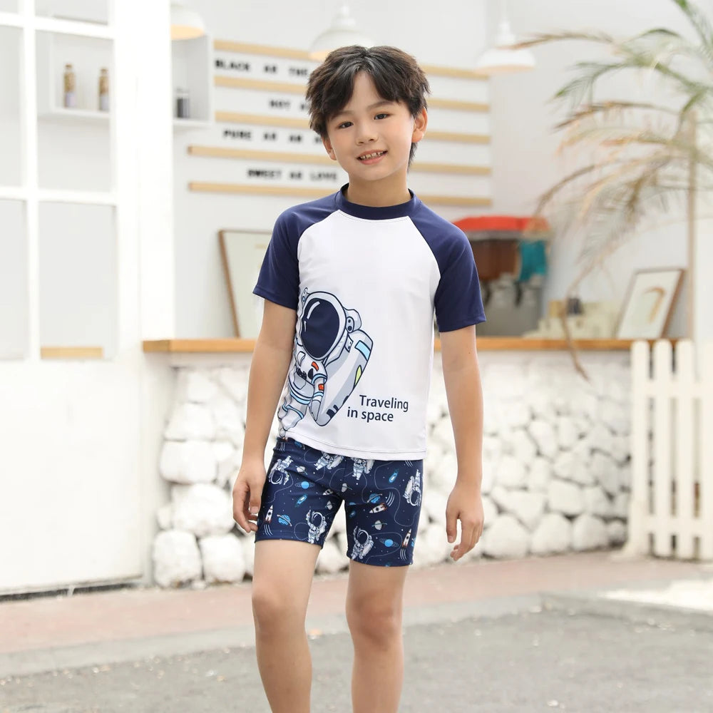 Kids Boy Swimsuit Cool Summer Children Board Shorts 3pieces Boys Swimwear Beach Surfing Girls Swimwear Bathing Suits with Hats