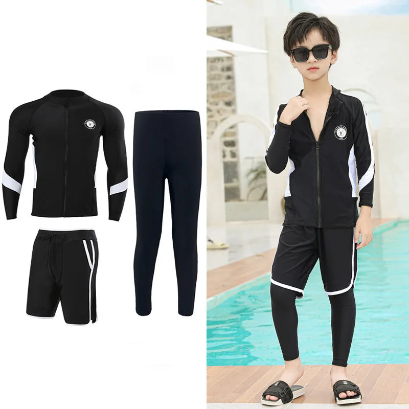 Boys'  Girls Rash Guard Set - 3 Piece Sun UV Protective  Long Sleeve Swim Shirt+Trunks+Leggings Bathing Suit Swimwear