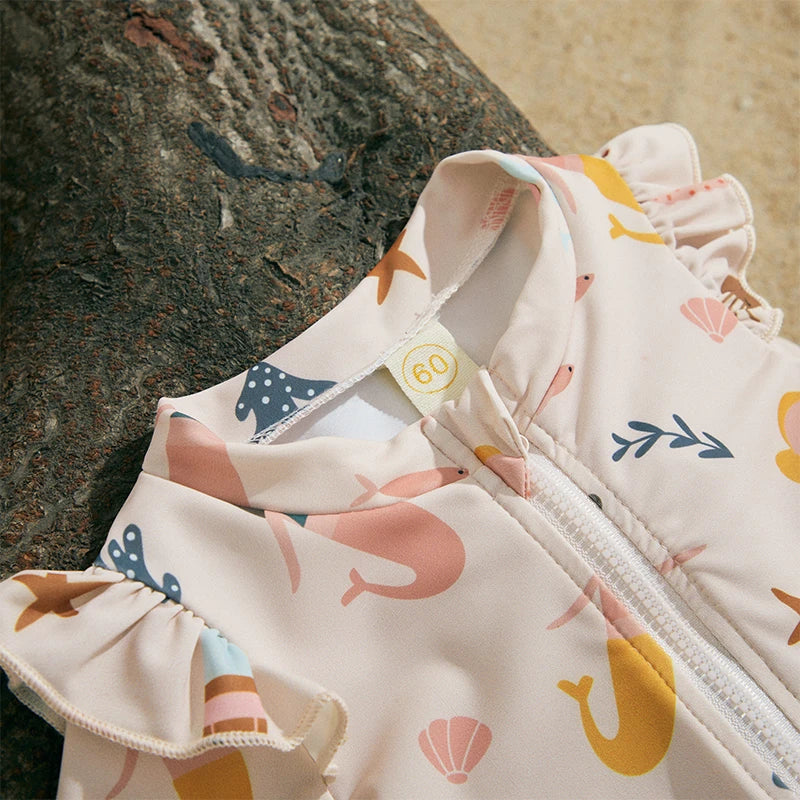 MISOWMNJOY Infant Baby Girl Summer Swimsuit Rash Guard Kids Beachwerar Short Sleeve Mermaid Kids Bathing Suit with Swim Cap