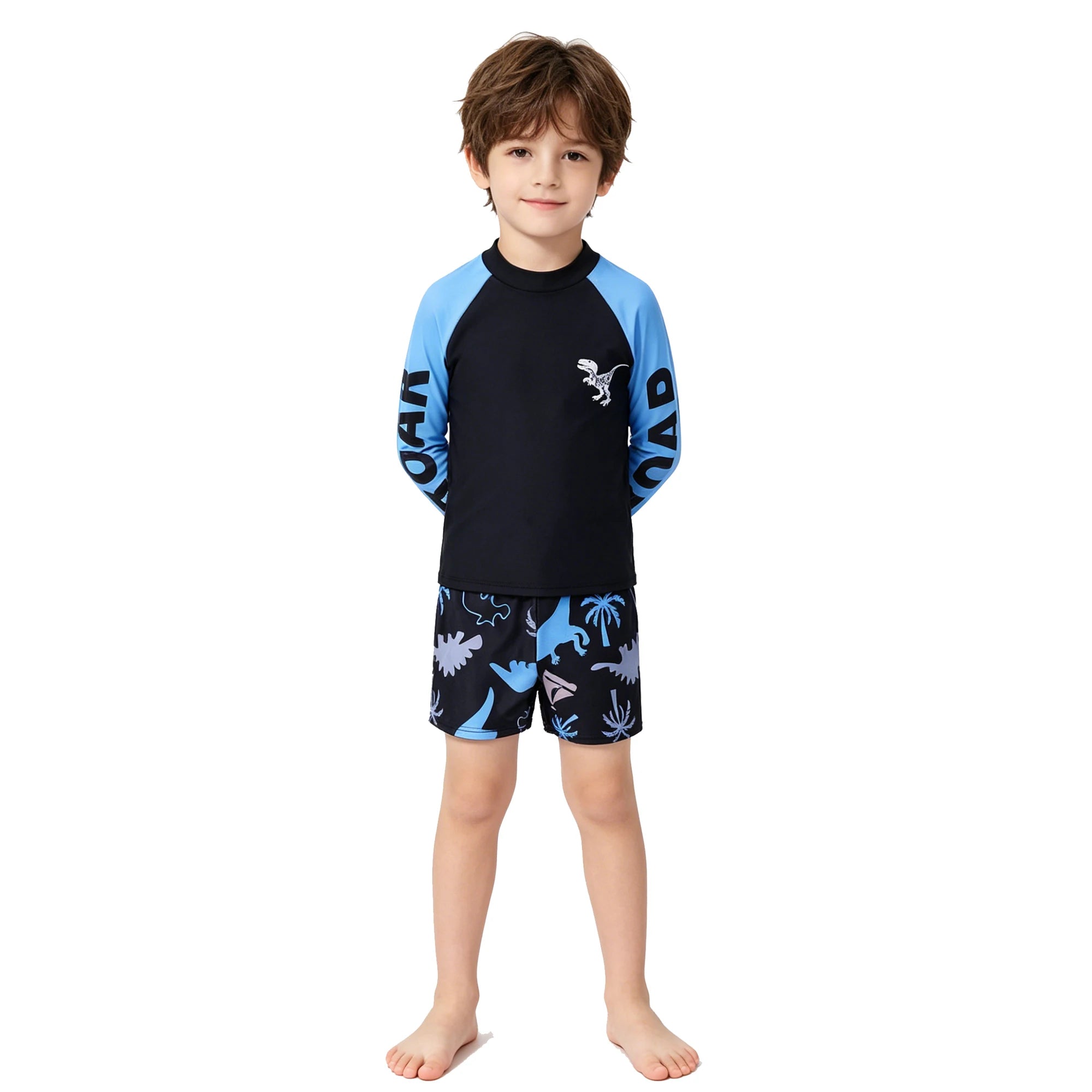 Boys Swimsuits Two Pieces Toddler 3 4 5 6 7 8 9 10 11 Years Long Sleeve Kids Swimwear Set Tops+Shorts Swim Outfits Bathing Suit