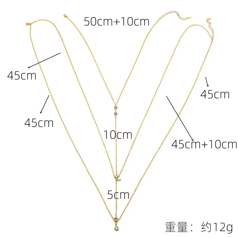 Sexy Metal Zircon Chest Chain for Women Simple Gold Color Double Layered Shell Pendant Waist Chain Party Jewelry Accessories
