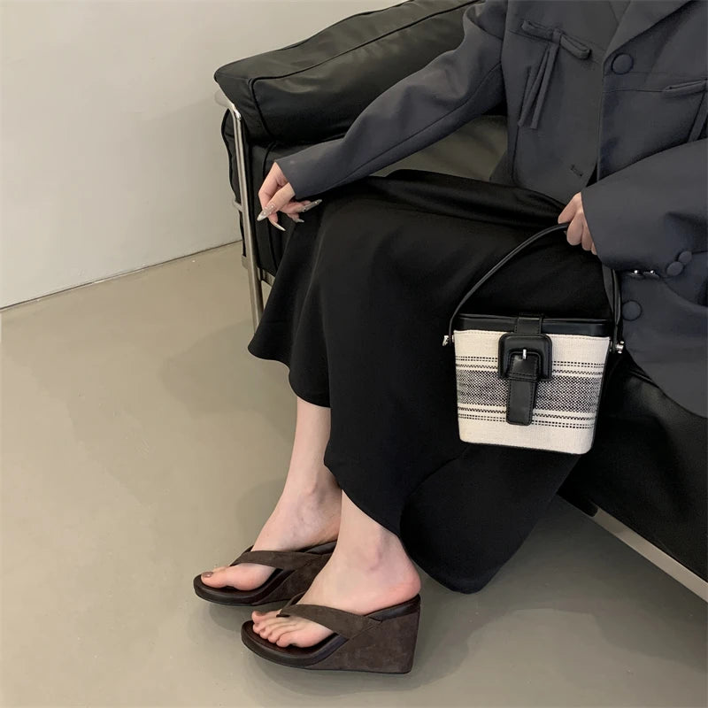 Aneikeh Fashion Summer Clip Toe Platform Wedges Women Slippers  Thick High Heels Beach Flip Flops Slide Shoes 2026