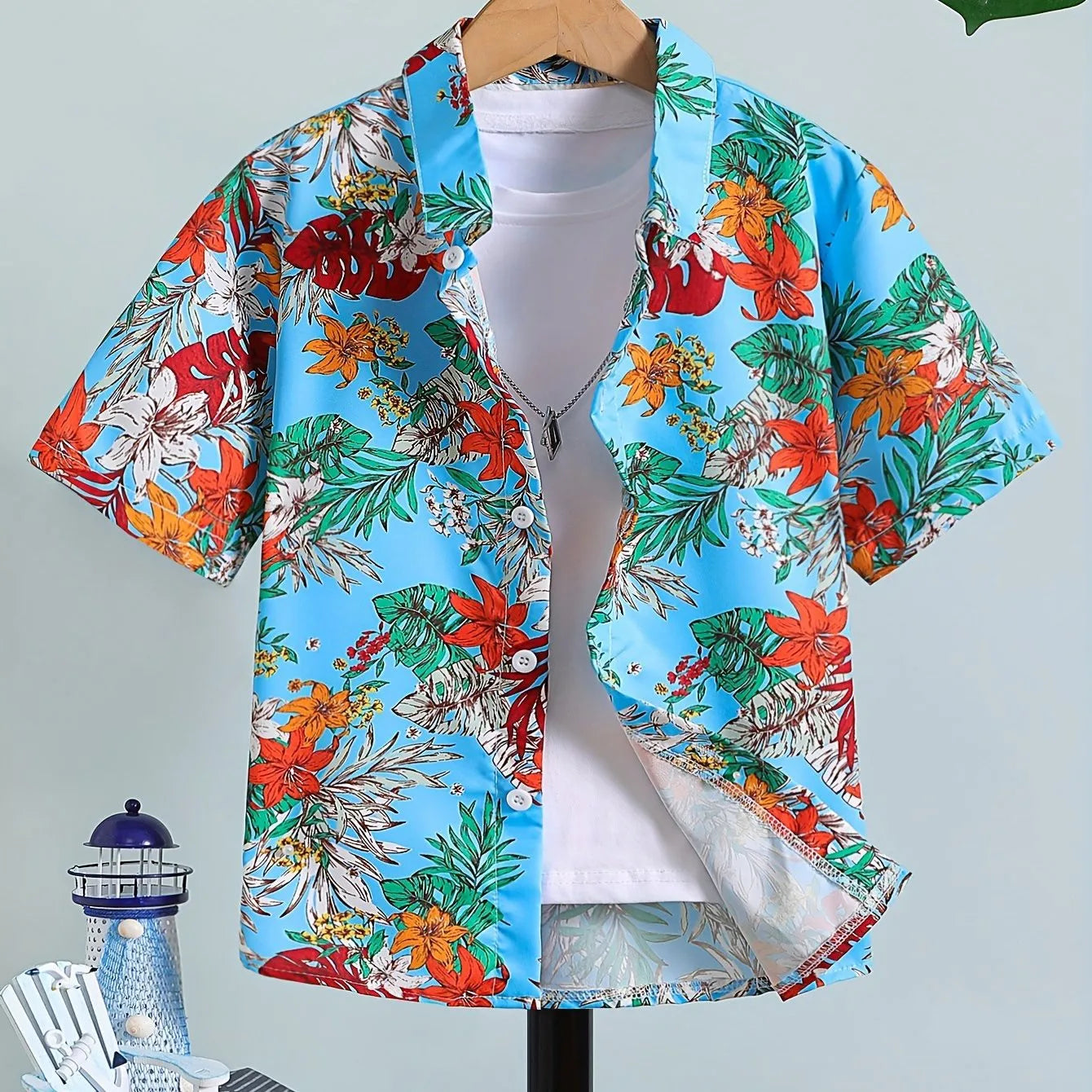 Children Blouse Hawaiian Shirt Boy Hawaii T-Shirt Short Sleeve Tops Summer Casual Lapel Tees Children's Shirt Kids Girls Clothes