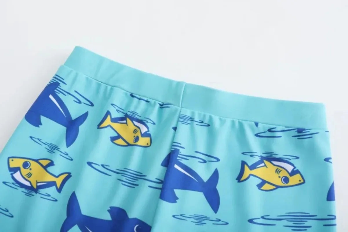2-piece Set of Summer Children's Swim Trunks Swim Caps Boys' Swimwear Quick Drying Shorts Cartoon Print Beach Swimwear Ages 4-16