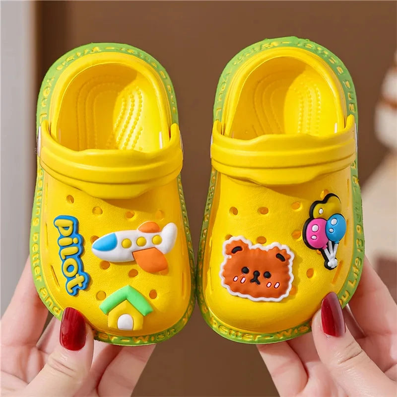Kids Summer Sandals Hole Children's Shoes Slippers Soft Anti-Skid Cartoon DIY Design Hole Baby Shoes Sandy Beach For Boys Girls