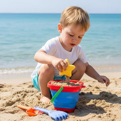 Foldable Beach Sand Toys Set Collapsible Bucket with Shovel & Molds for Sand, Snow & Water Play Portable Beach Toys for Toddlers
