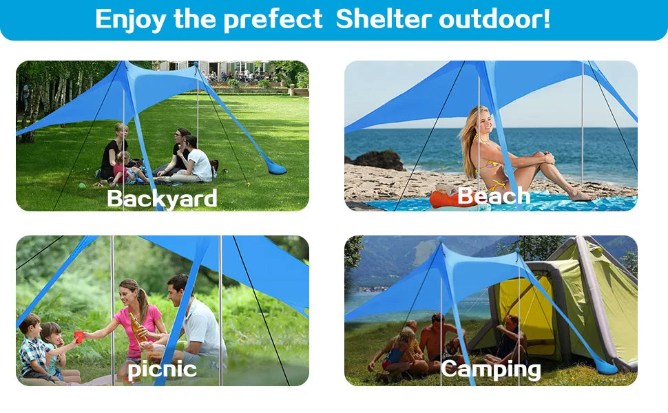 Camping Tent Windproof Pop Up Awning Outdoor Beach Sun Shade UV Ultralight Beach Canopy Tents for Camping Fishing Picnics