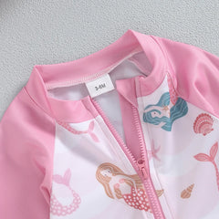 VISgogo Baby Girls Bathing Suit Sea Shell Print Long Sleeve Rash Guard Swimsuit Wide Brim Sun Hat Infant Toddler Beachwear
