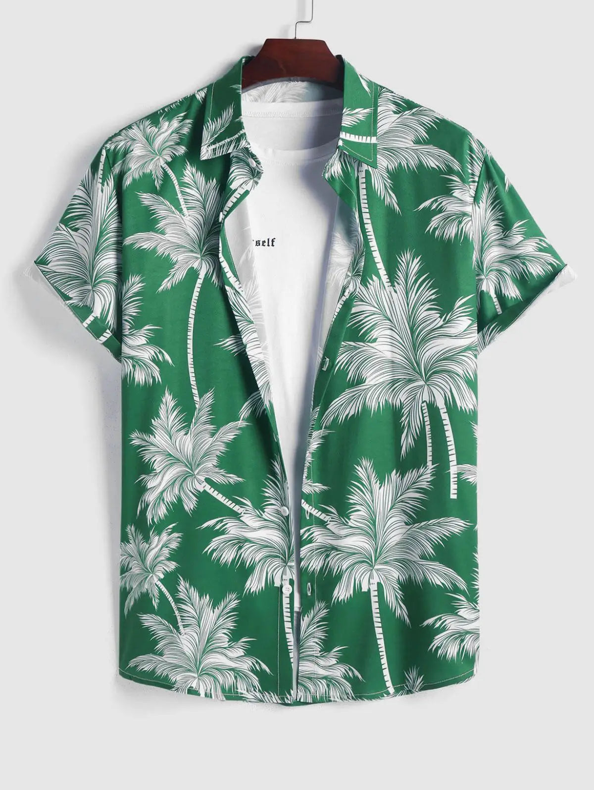 Tropical Coconut Tree Pattern Men's Short Sleeve Button Down Lapel Shirt For Summer Resort Holiday Hawaiian Style oversized tops