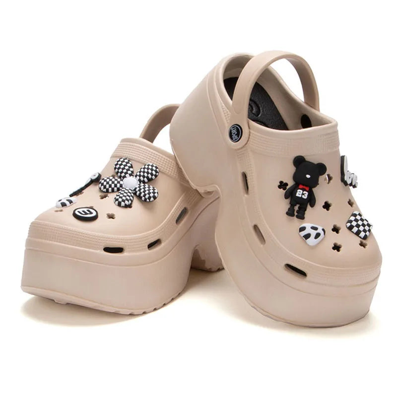 Women Chunky Platform Sandals 2024 Summer Soft Thick Sole Diy Clogs Garden Shoes Woman Closed Toe Non-Slip Beach Slides Sandals