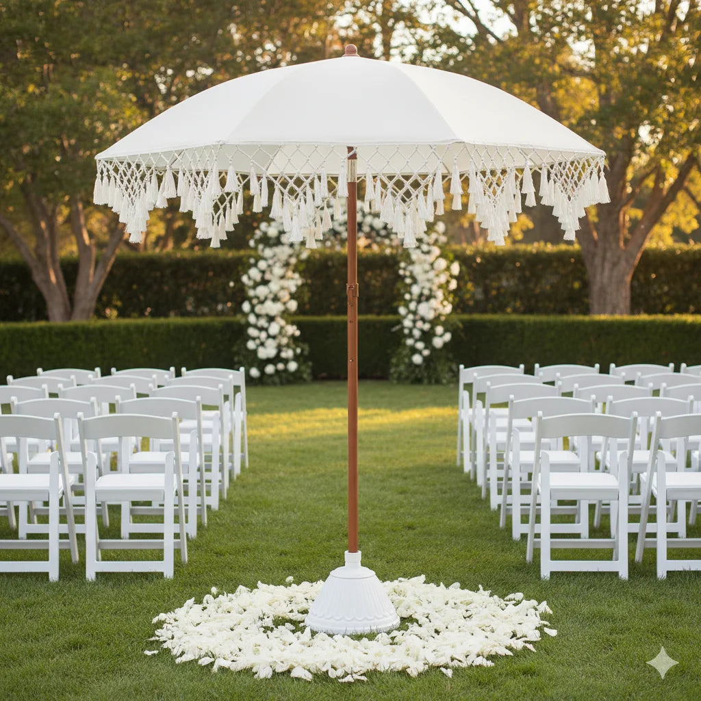 Outdoor UPF50+ Sunshade Umbrella Rotatable Triangle Tassel Design Garden Beach Wedding Decoration Single Umbrella without Base