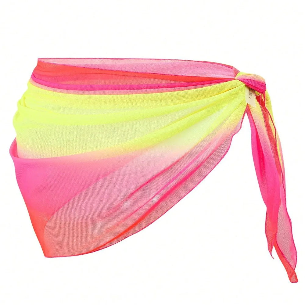 Chiffon Material Beach Dress Short Length Sheer Fabric Sarongs Breathable Quick-Dry Gradient Color Bikini Wrap