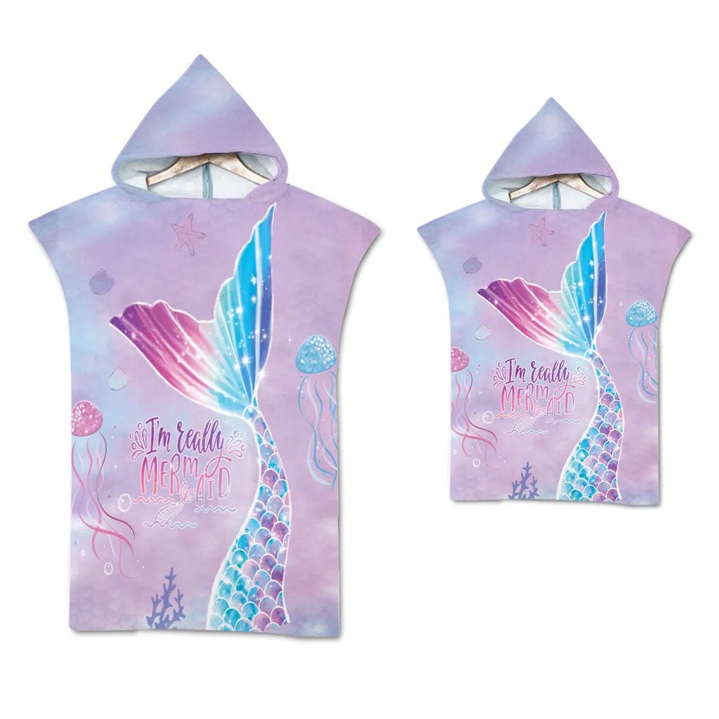 Adult Kids Beach Towel Quick Dry Hooded Cloak Children Women Large Bath Towels Sand Free Poncho Bathrobe For Summer Swim Surf