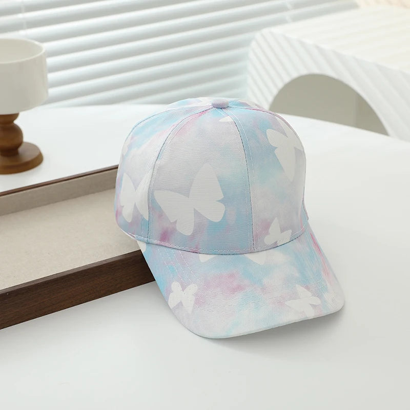 Summer Kids Baseball Cap Fashion Tie-dye Print Snapback Hat For Children Girls Outdoor Streetwear Adjustable Duck Tongue Cap