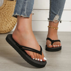 Women's fashion trend pure black belt anti-slip wear flat flip-flops