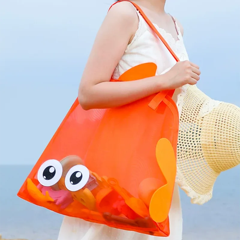 Cute Large Capacity Storage Bag Portable Foldable Mesh Sand Digging Toy Organizer Pouch for Beach Travel Outdoor Sports
