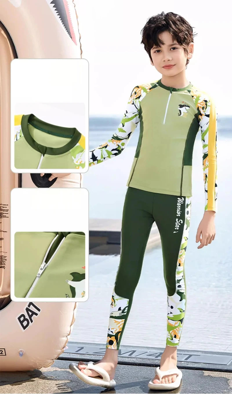 Full Body Boys Swimwear Sun Protection Kids Swimsuit Two Piece Children Long Sleeve Bathing Suit Summer Swimming Pool Clothes