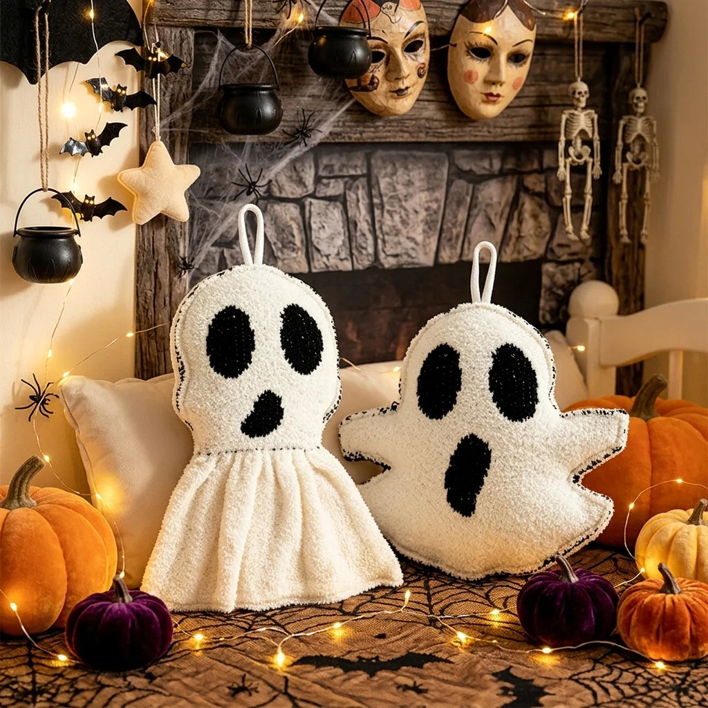 Halloween Ghost Plush Ornament Spooky Ghost Figure Decor Soft Fabric Ghost Figurine for Home Table Holiday Party Decoration
