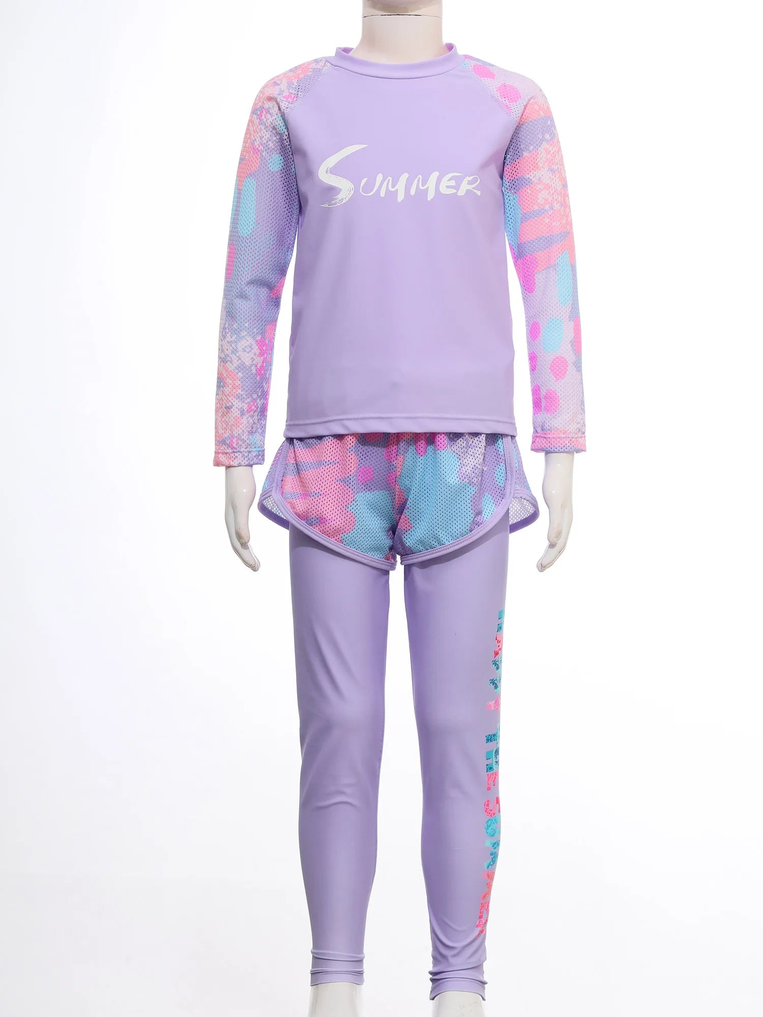 Kids Girls Swimsuit Rash Guard 3Pcs Sunsuit Outfit Long Sleeve Floral Tops Shorts Legging Child Sun Protection Pool Swimwear Set