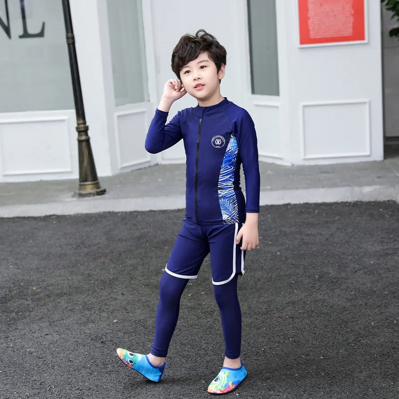 Kids Swimsuit 3 Piece Long Sleeve Rashguard Shirt and Bathing Shorts Leggings Swimwear Sun UV Protection Rash Guards Full Body