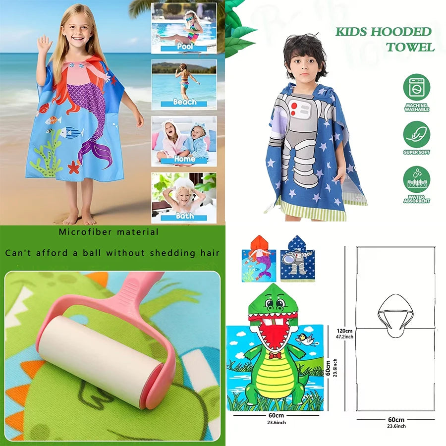 1-Pack of Cute Animal-Themed Polyester Towels for Infants and Children, Absorbent and Quick-Drying Beach Towels, Hooded Poncho Bath Towels, Suitable for Home, Outdoor, and Beach Use, the First Choice for Children's Holiday Gi