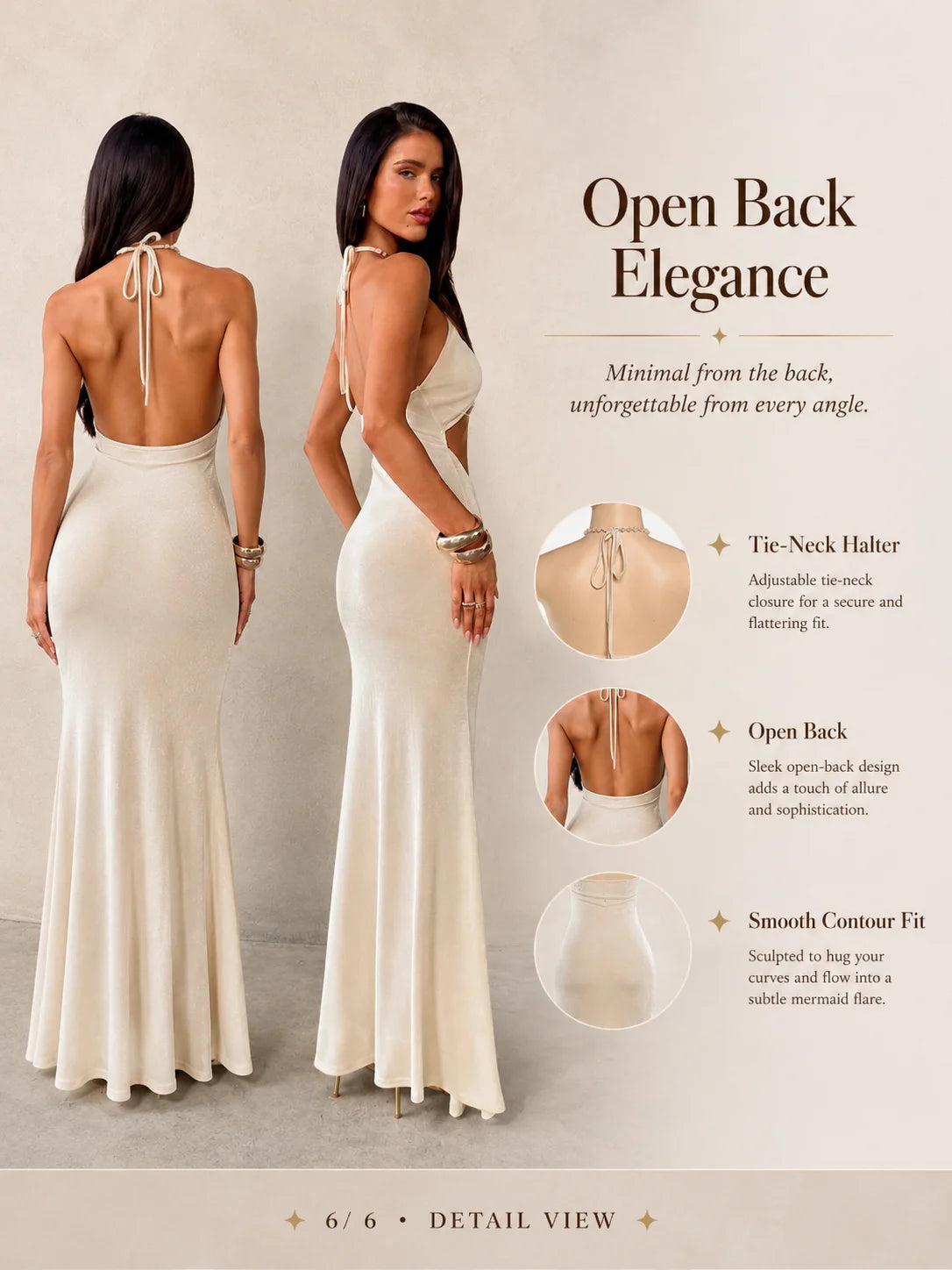 Halter Neck Cutout Bodycon Maxi Dress for Women, Pearl Chain Decor Sleeveless Backless Mermaid Dress Clubwear Cocktail Party Outfit