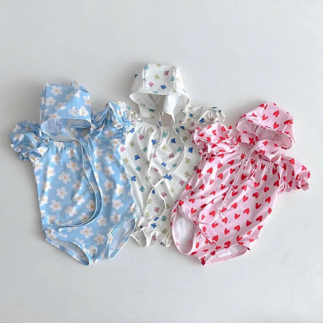 New Baby Swimsuit 2025 Summer Korean  Ins Infant Jumpsuit Seaside Climbing Suit Swimming Clothes wiht Hat