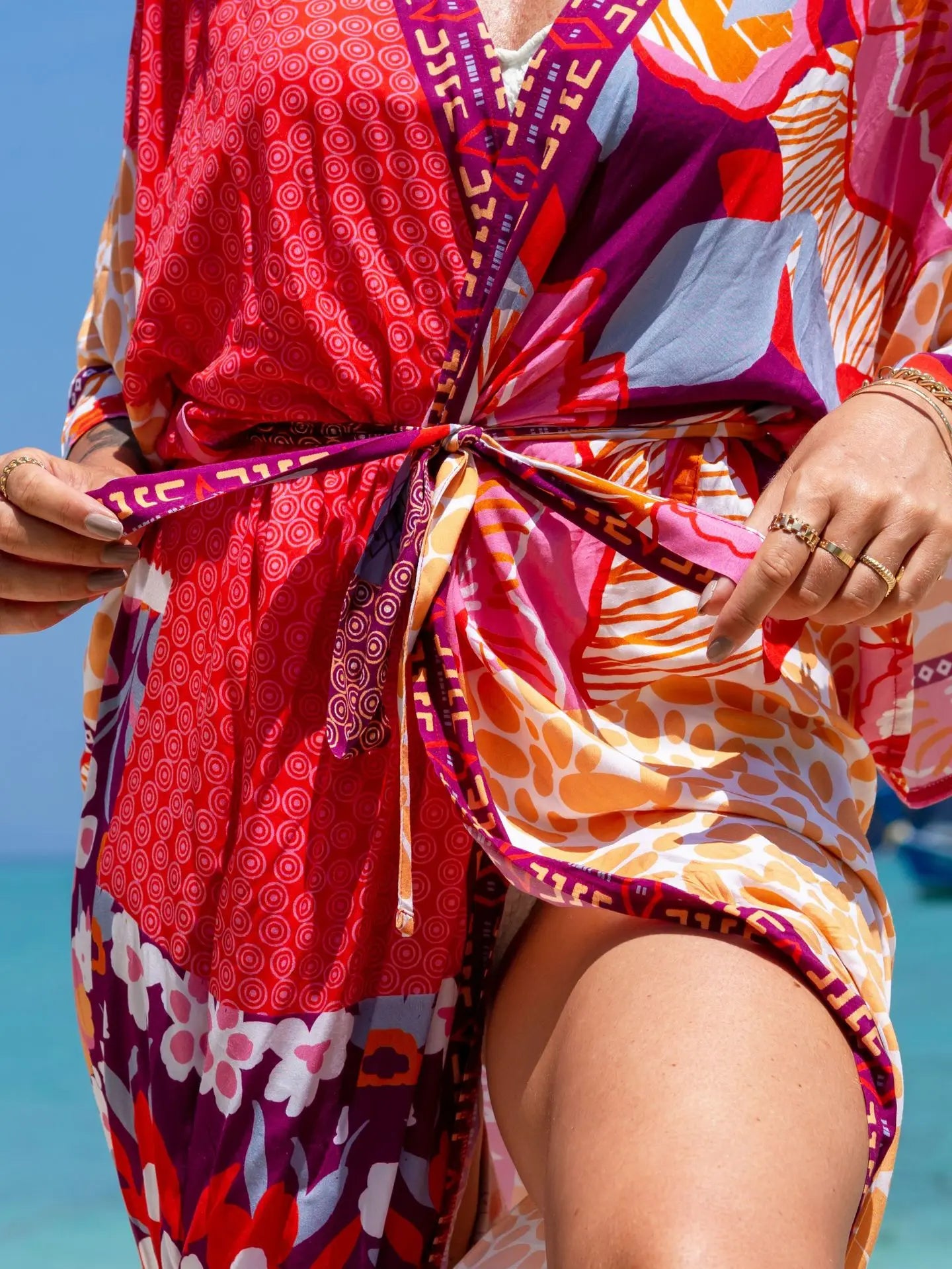 Swimsuit Cover Up Printed Kimono for Sea Boho Coverup Long Luxury Beach Outings Belted Swimwear Cape Holiday Bathing Suits Sales