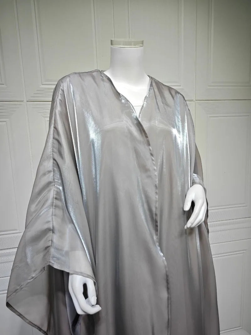 Elegant Arabic Satin Abaya Dress with Hijab Eid Muslim Women Modest Cardigan Islamic Vacation Outfit New in Turkey Kaftan Robe