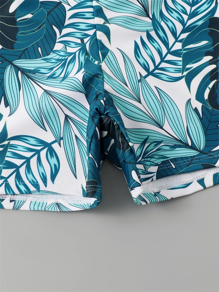 Boy Swimsuit 2026 New Geometry Print Long Sleeve Children Swimwear Summer Two Piece Kids Beach Wear Swimming Bathing Suit Men's
