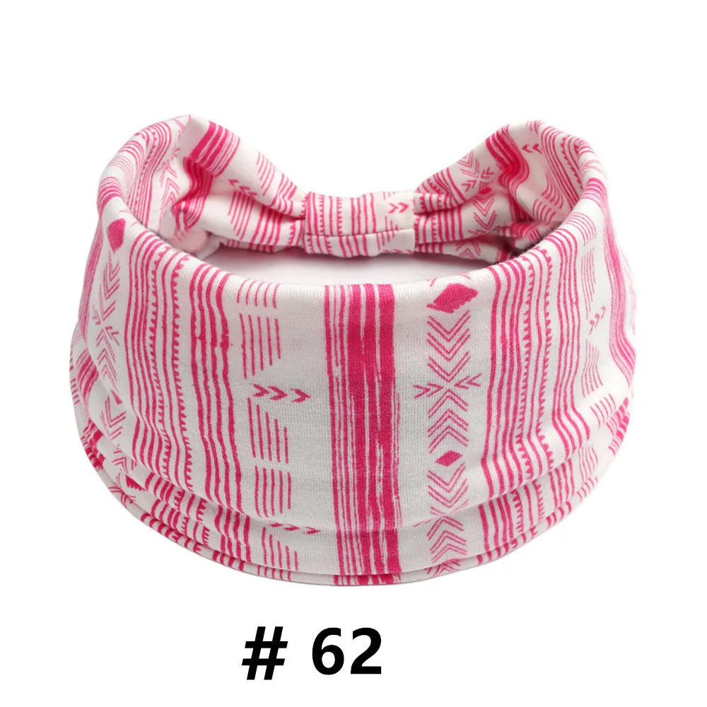 Boho African Headbands for Women Wide Cotton Turban Headwrap  Knot Elastic Hairbands Bandeau Sport Workout Yoga Hair Accessories
