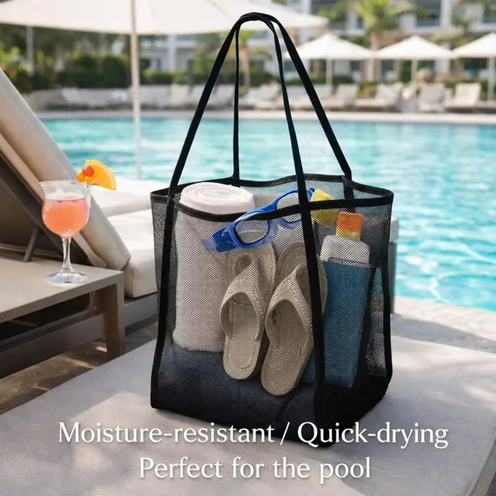 Mesh Tote Bag for Beach Swimming Storage Organizer Summer Foldable Beach Bag Toy Storage Clothes Organizer Bathroom Packaging