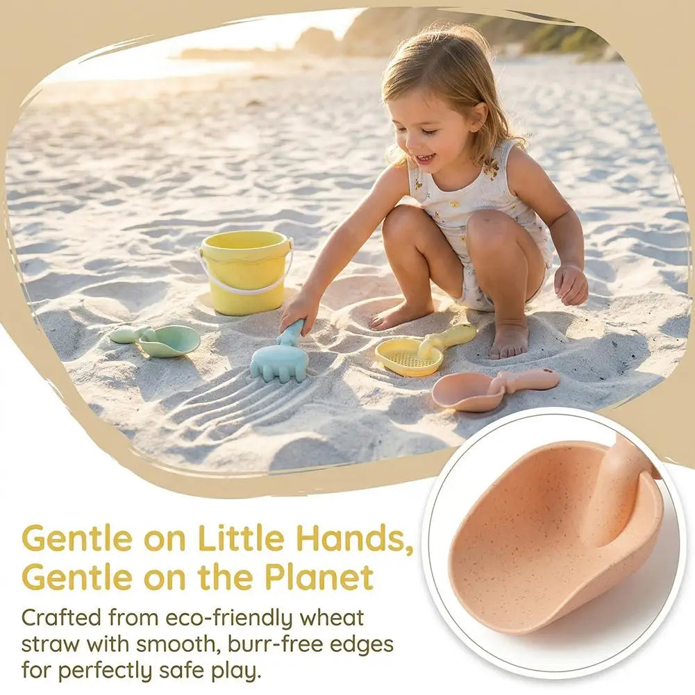 Wheat Straw Kids Beach Toy Set Summer Outdoor Sand Play Kit Eco-Friendly Portable Sand Bucket and Shovel Set Holiday Gifts