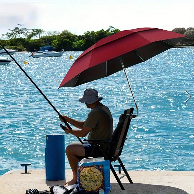 Double-layer UV Beach Umbrella – 360° Rotation, Strong Iron Frame, Universal Fixture for Chair, Portable for Camping & Pool