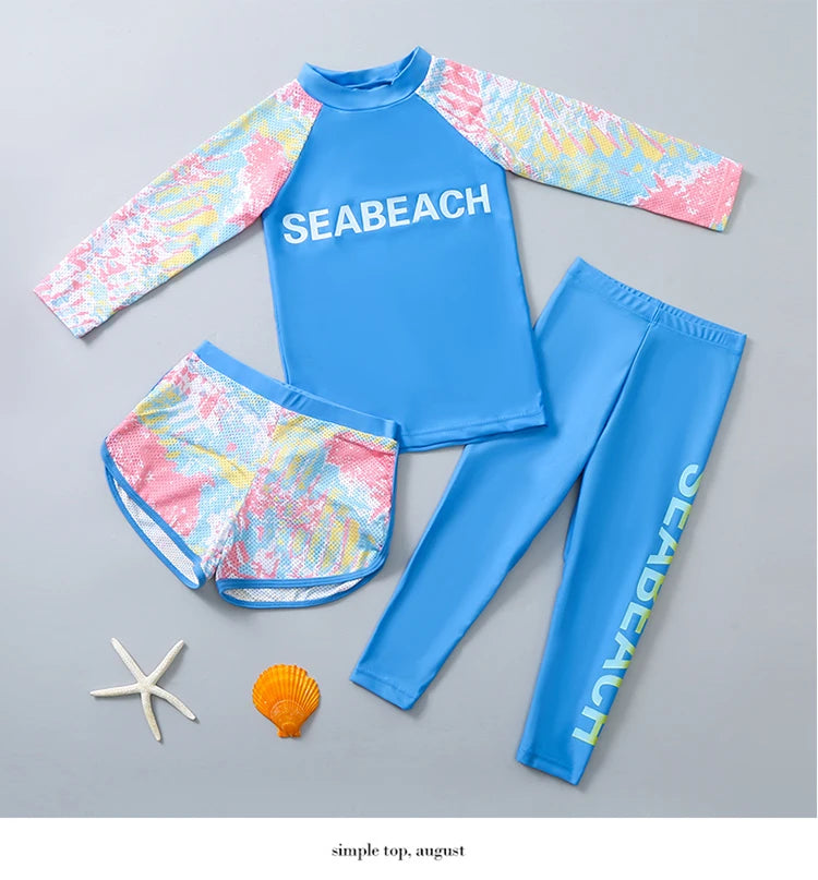 Korean Style Children's Swimming Suit Separate Quick Dry Sun Protection Baby Girl Boy Swimming Costume Set for Toddlers And Kids