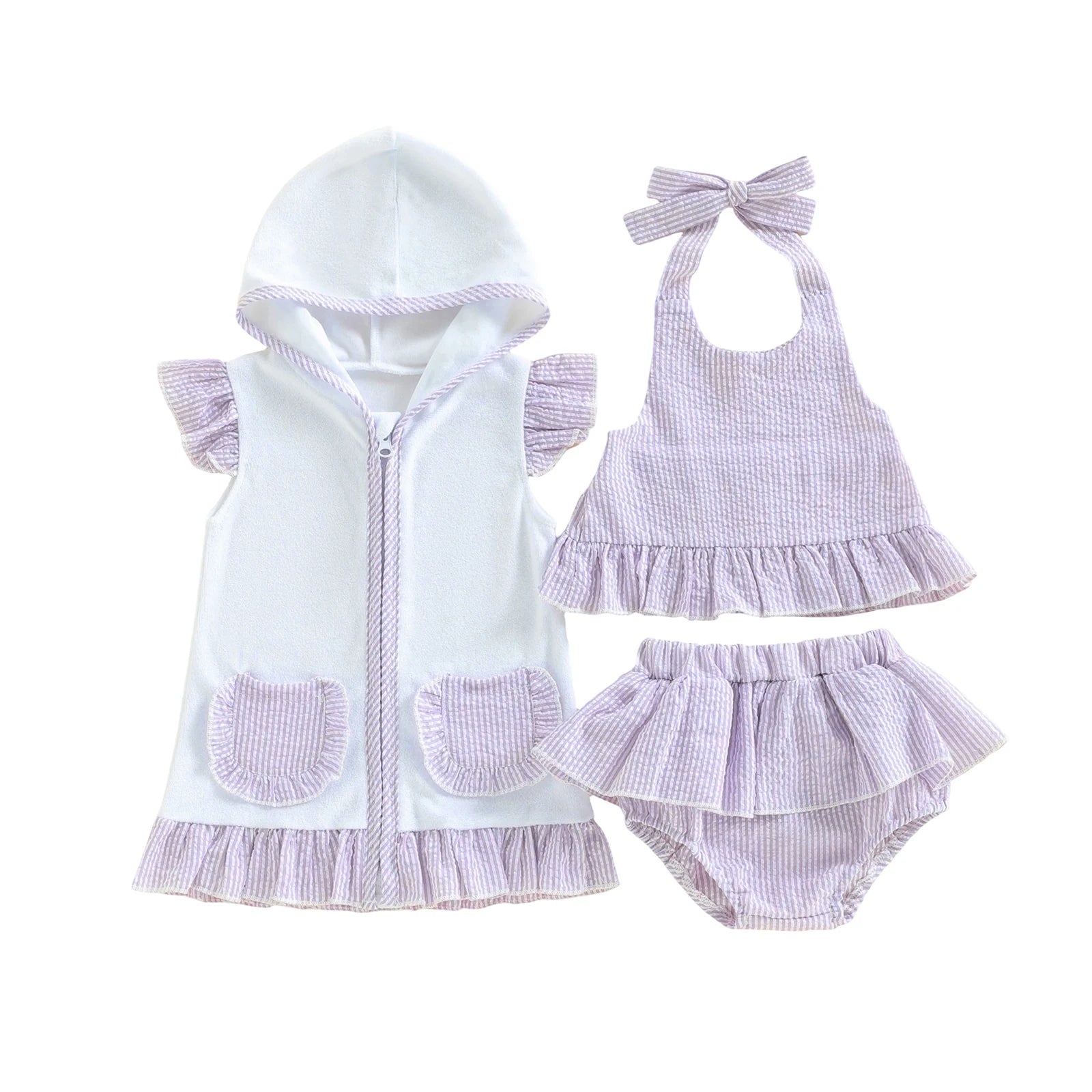 FOCUSNORM 0-3Y Lovely Toddler Baby Girls Three Piece Swimsuit Sleeveless Halter Top Bikini Bottom Cover-up Set Bathing Suits
