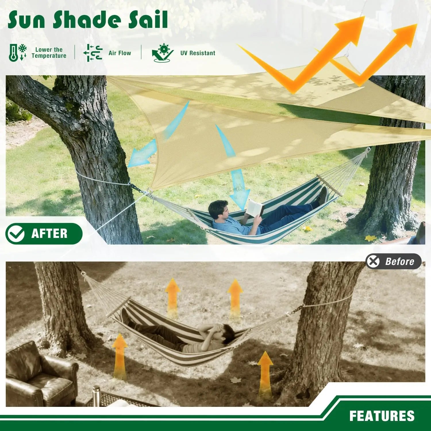 Triangle Sun Shade Sail Canopy 98% UV Block Sun Shelter Shade Cover for Outdoor Patio Pool Beach Backyard Garden Sunscreen Tents