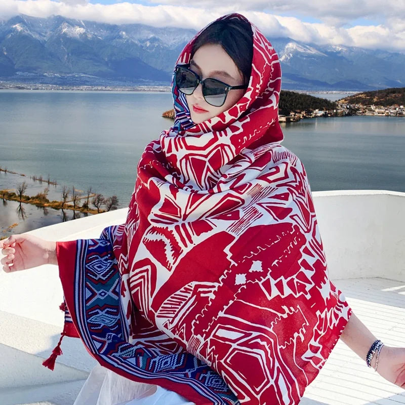 Fashions 90x180cm Twill Cotton Pareo Beach Cover-Ups Women Large Beach Dress Bikini Bathing Swimwear Cover Up Sarong Wrap Scarf