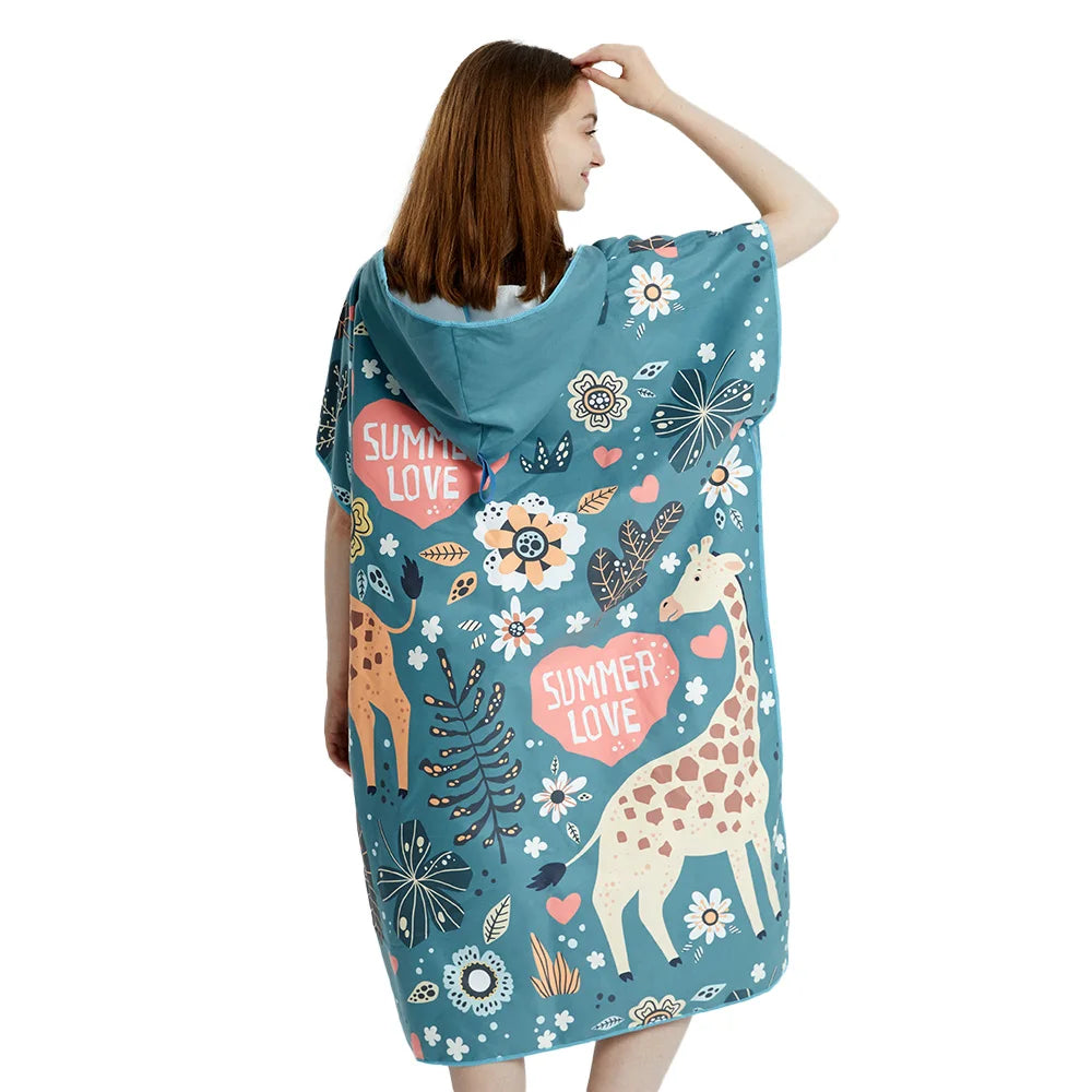 Surf Poncho Towel Poncho Quick-Dry Towel Hoodie Microfiber Beach Robe Changing Poncho Swim Towel Beach Poncho For Adults (A26)