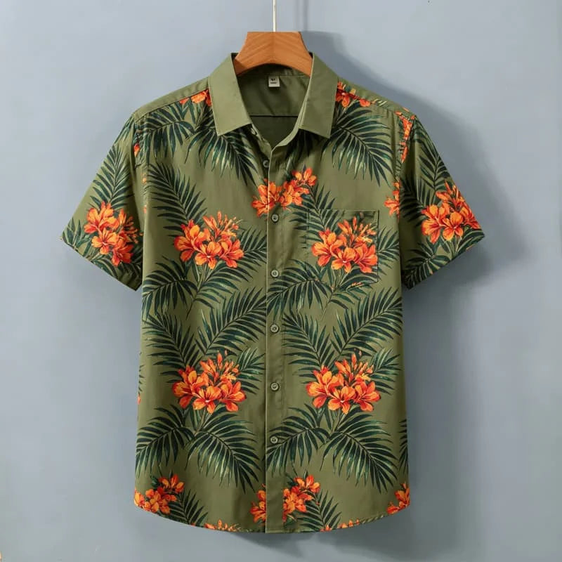 Men's Fresh Floral Vacation shirt, Short Sleeved Shirt With pockets, Suitable For Casual Street Wear In Summer