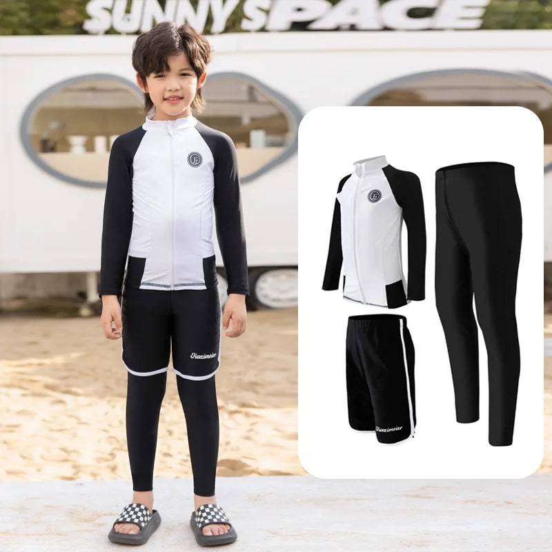 Girls/Boys Rash Guards 3 Pieces/Set Swimsuit Long Sleeve Bathing Suit Shirt+Shorts+Long Pants Sun Protective Beachwear